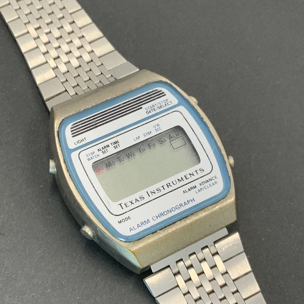 Vintage Texas Instruments Alarm Chronograph Digital Watch Silver Tone for Parts